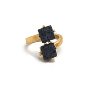 Anillo acero baño oro lava cuadrado